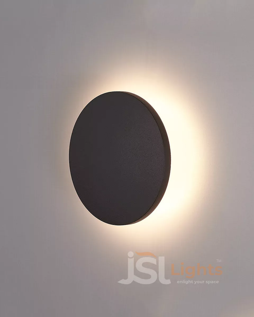 12W Black Round Moon Outdoor Wall Washer 7080 Weather Proof Wall Decorative Lights IP54