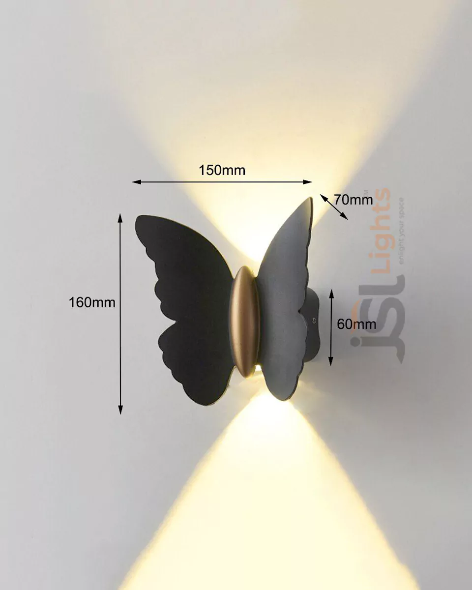 12W Black Butterfly Up Down Wall Light Outdoor Wall Decorative Washer Lamp 3000K IP54