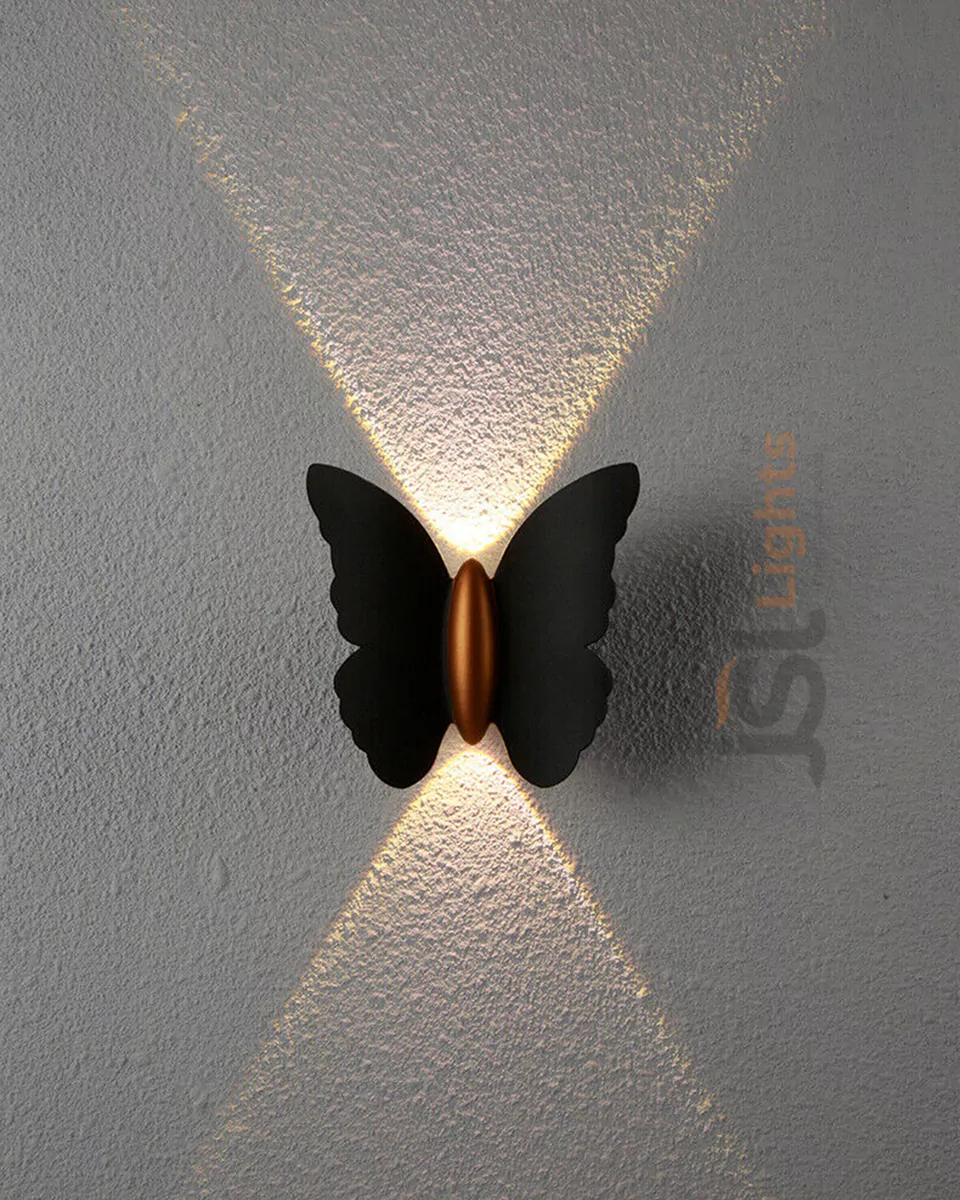 12W Black Butterfly Up Down Wall Light Outdoor Wall Decorative Washer Lamp 3000K IP54