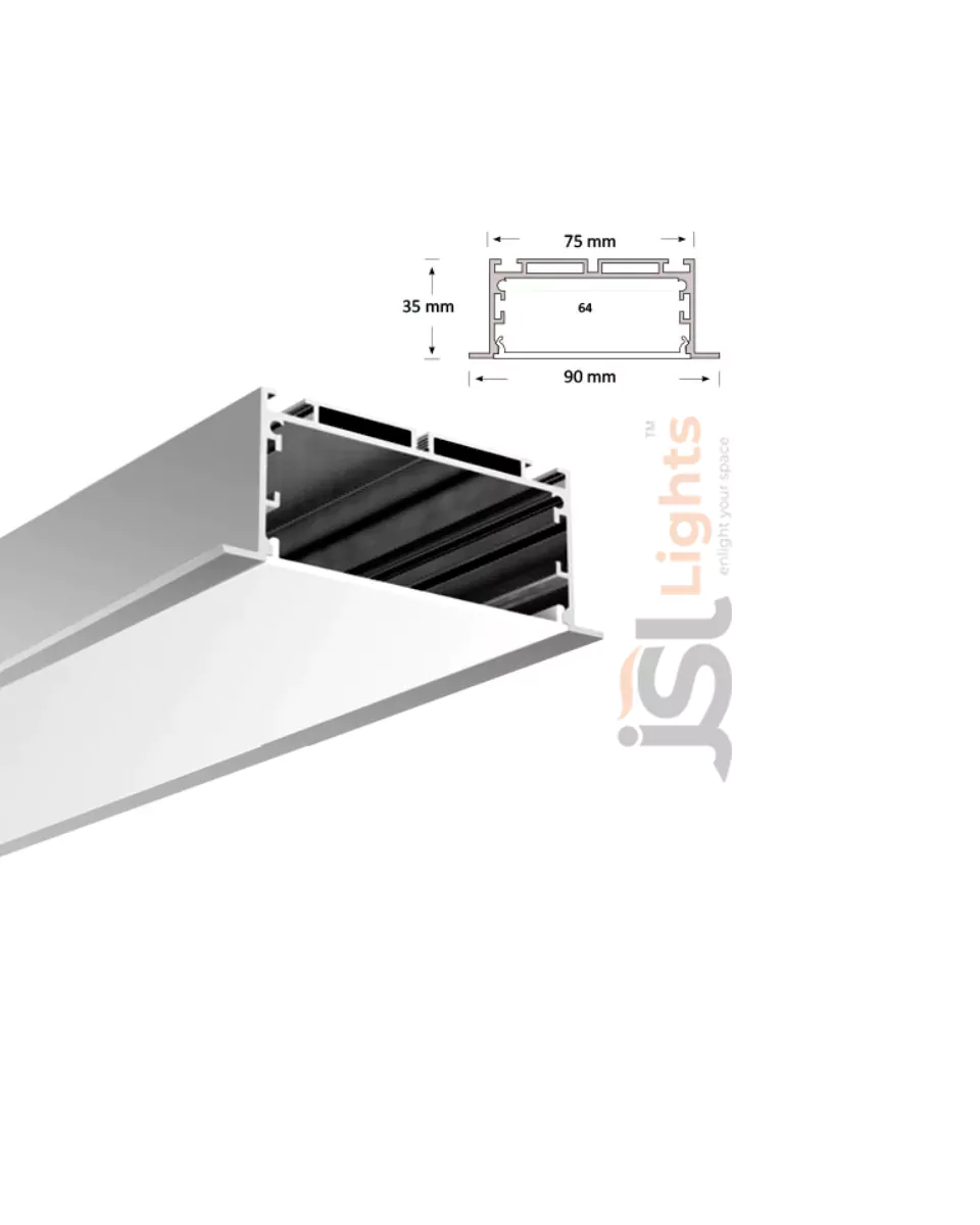 75*35mm Recessed Mounted Aluminium Profile Light Channel 7535 Collar Profile with White Diffuser for LED Strip Lighting
