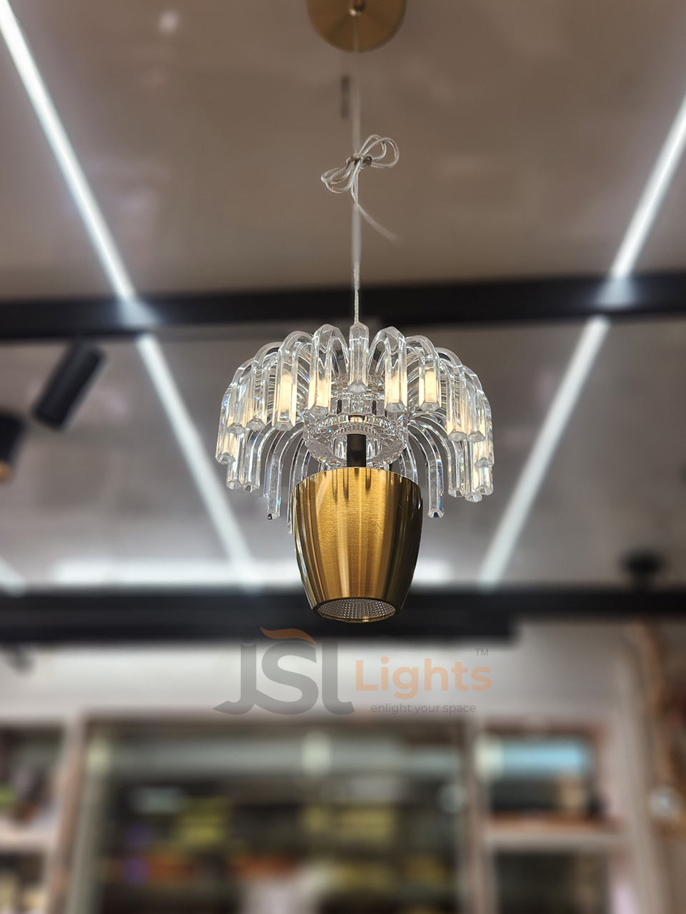 12W LX 683 Golden Fancy Hanging Lights for Home with Glass Ceiling Pendant Light with 3000K LED Color