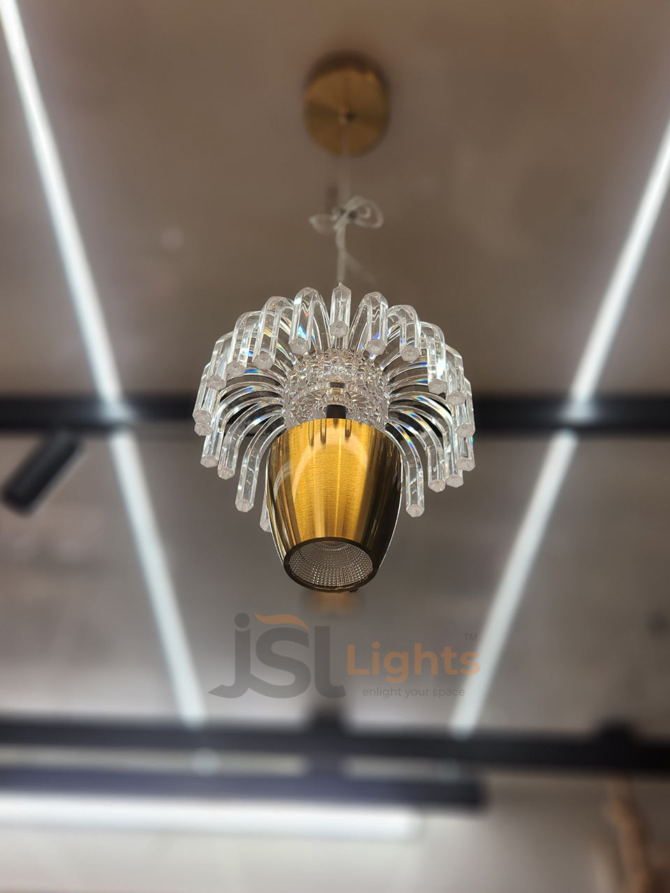 12W LX 683 Golden Fancy Hanging Lights for Home with Glass Ceiling Pendant Light with 3000K LED Color