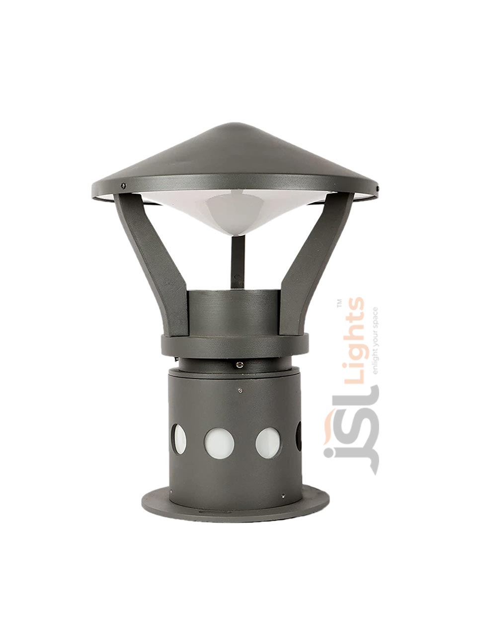15" Round Outdoor Grey LED Gate Light 177 Pillar Post Light Aluminium Body with E27 Holder Bulb IP65 Gate Lamp
