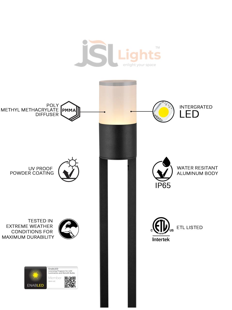 30" Round Outdoor LED Garden Bollard Light 169 Aluminium Body Pathway Light with 12W Inbuilt LED IP65