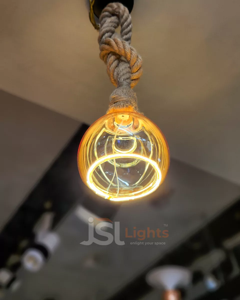 4W G125 Amber LED Hanging Light with Natural Rope Ceiling Hanging Light for Home Kitchen Table Top Pendant Light