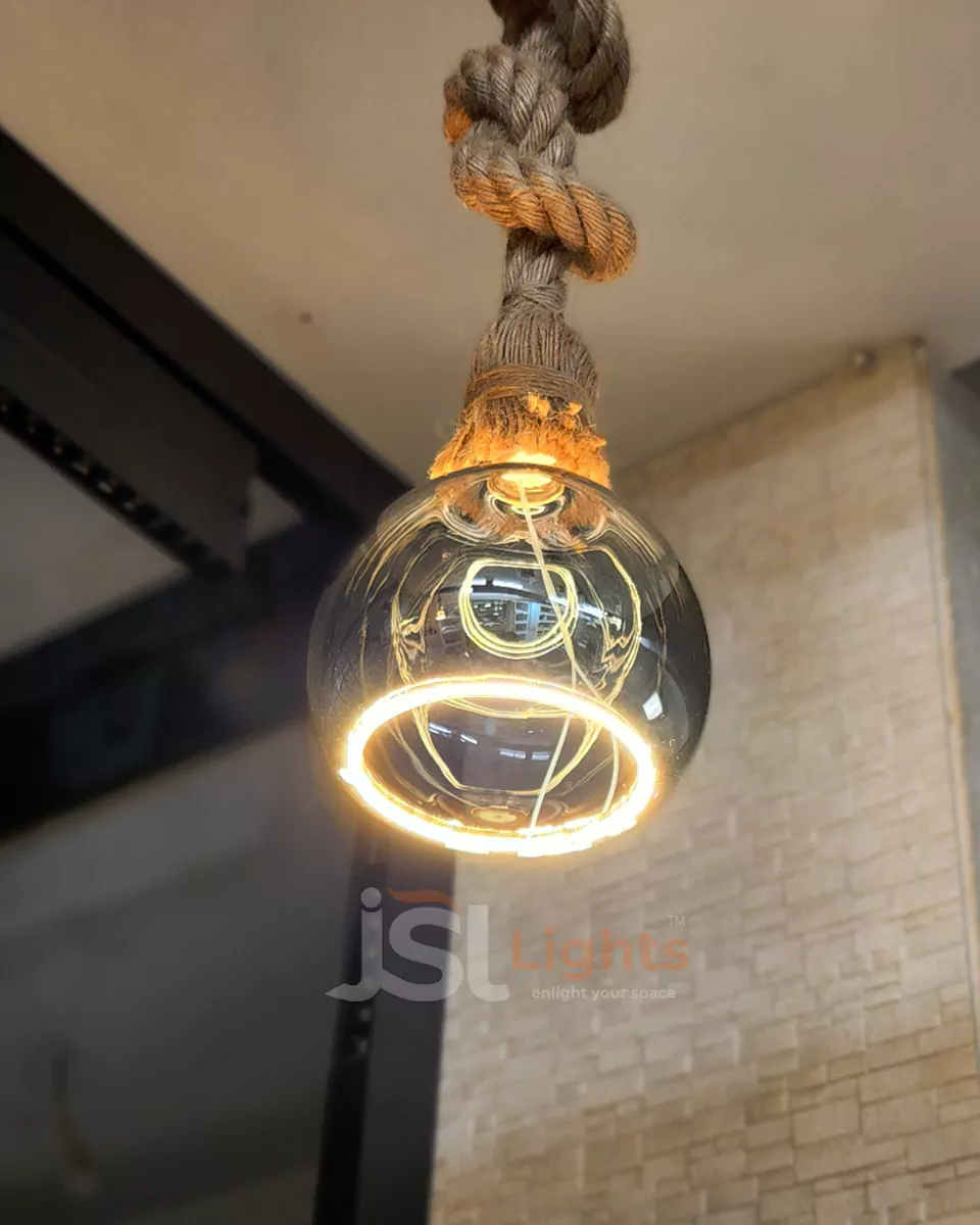4W G125 Amber LED Hanging Light with Natural Rope Ceiling Hanging Light for Home Kitchen Table Top Pendant Light