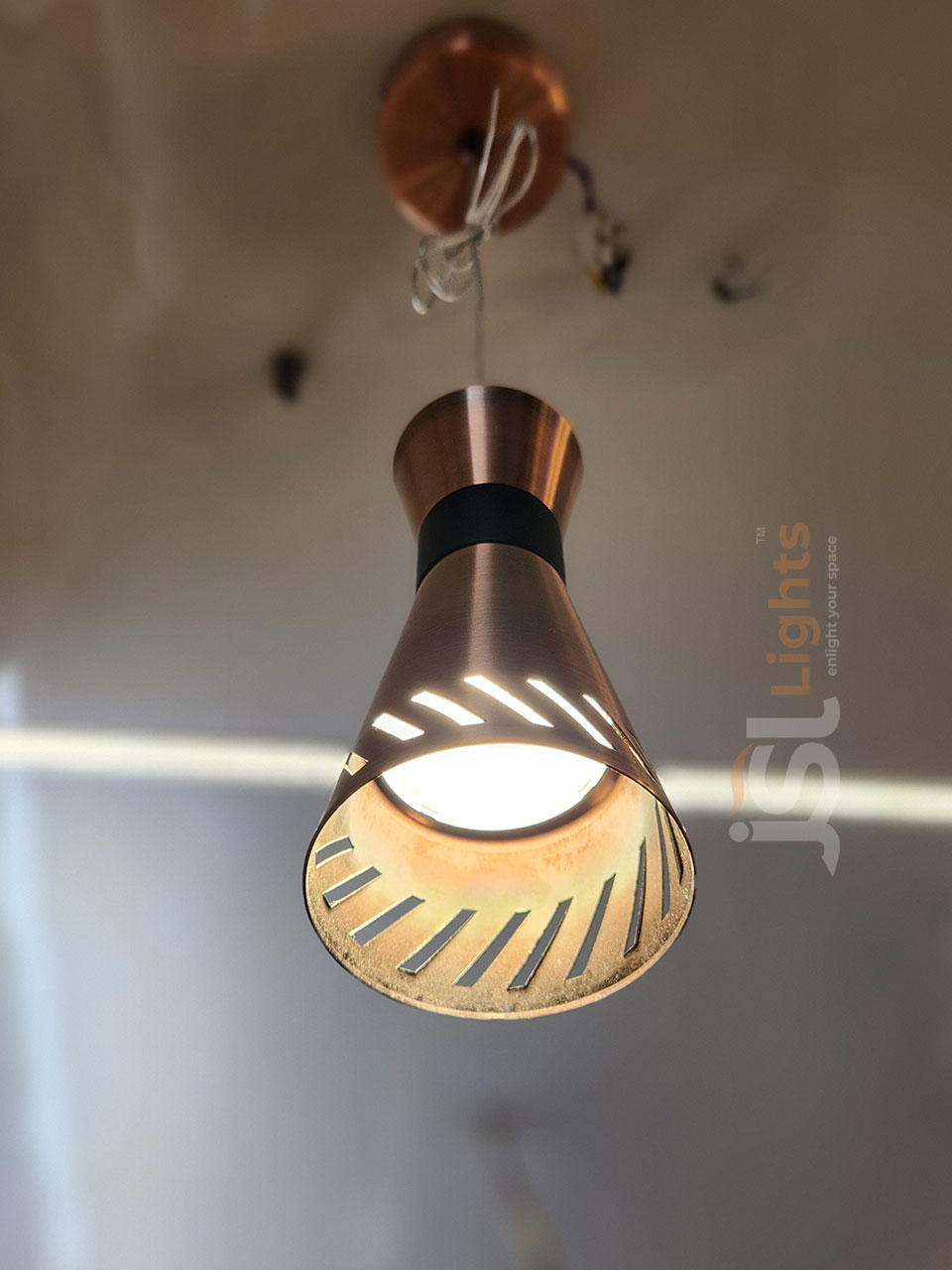 9W LX 283 Copper Surface Hanging Light for Home Ceiling Pendant Light Warm White with Hanging Wire